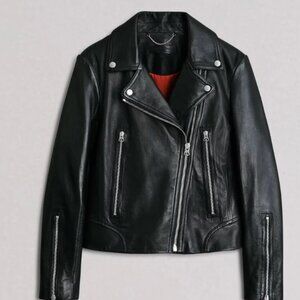 Rag & Bone Mack Leather Moto Jacket Black Red Lining Small